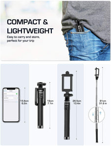 Selfie Stick, Lightweight Extendable 31.9 Inch Bluetooth Selfie Stick Monopod with Wireless Remote